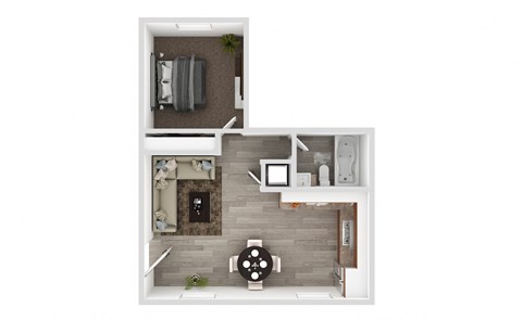 Floor plan for 1 bed, 1 bath, 630 sqft